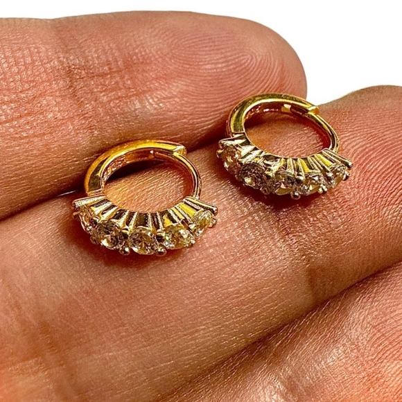6mm Gold Plated Sterling Silver Hoop Earrings | 925 Small Huggie Hoops | CZ - Picture 8 of 8